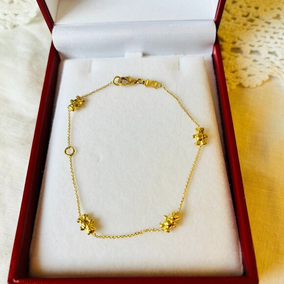 18k Gold Bears Bracelet Kids 7 Inch - Picture 1 of 12
